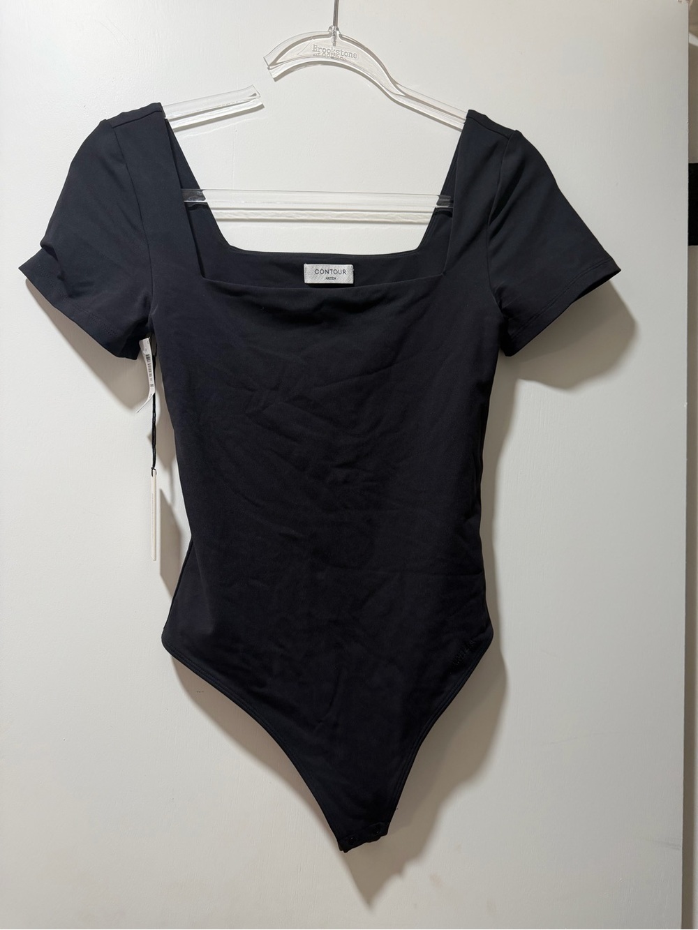Aritzia Black Square-Neck Contour Short Sleeve Bodysuit